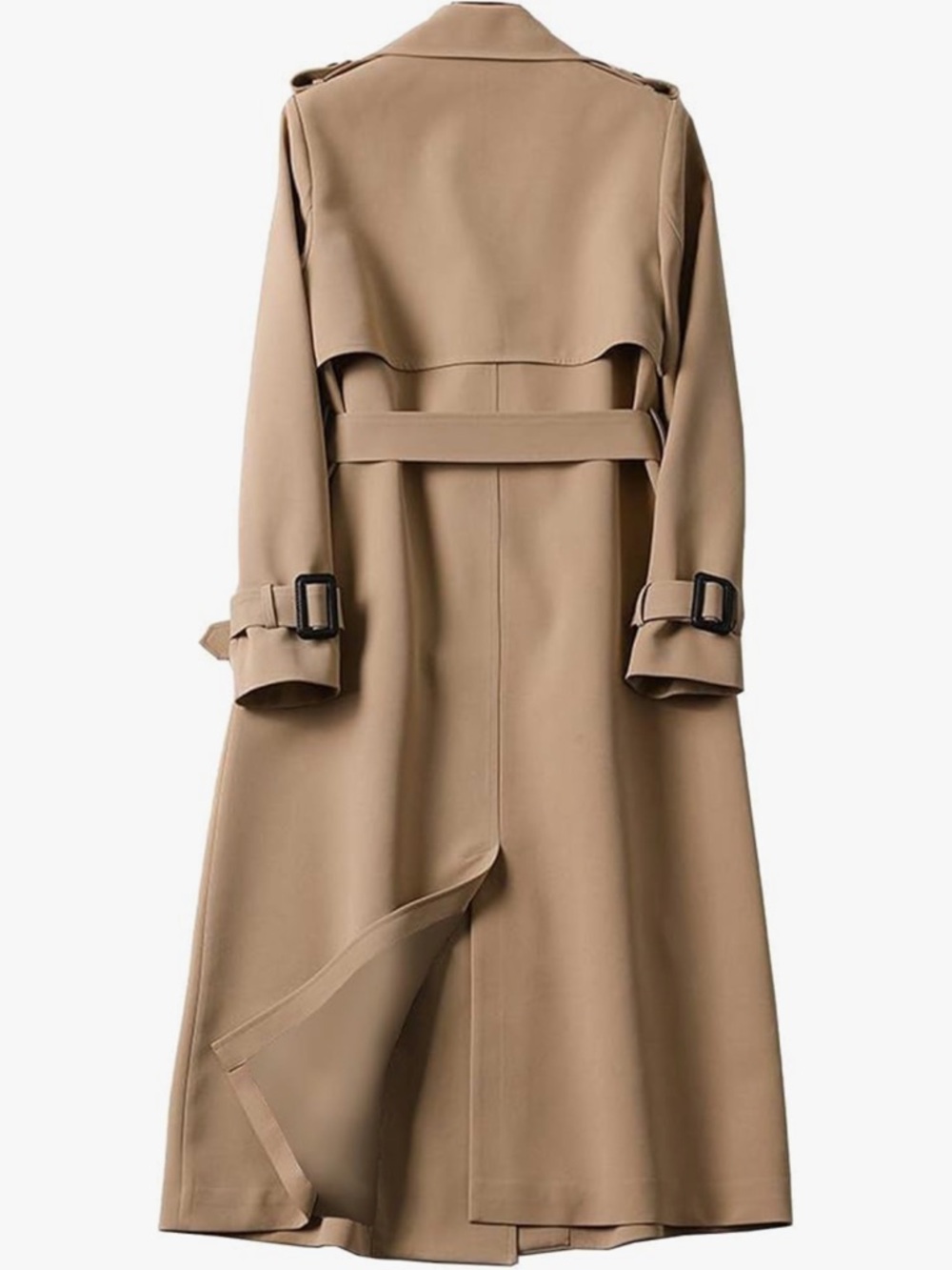 new Classic Double-Breasted Belted Long Camel Trench Coat, Full-Length Overcoat - Picture 3 of 16